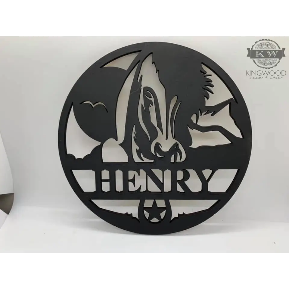 Black horse-themed name sign on personalized round signs with outdoor theme wildlife designs
