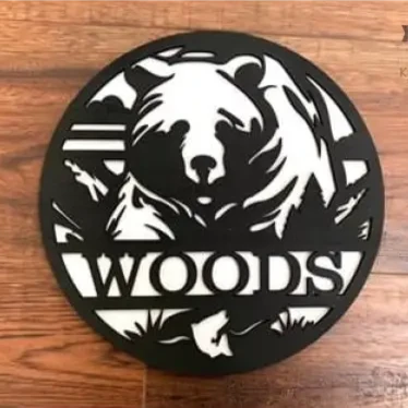 Circular bear woods sign for personalize round signs with outdoor theme wildlife designs