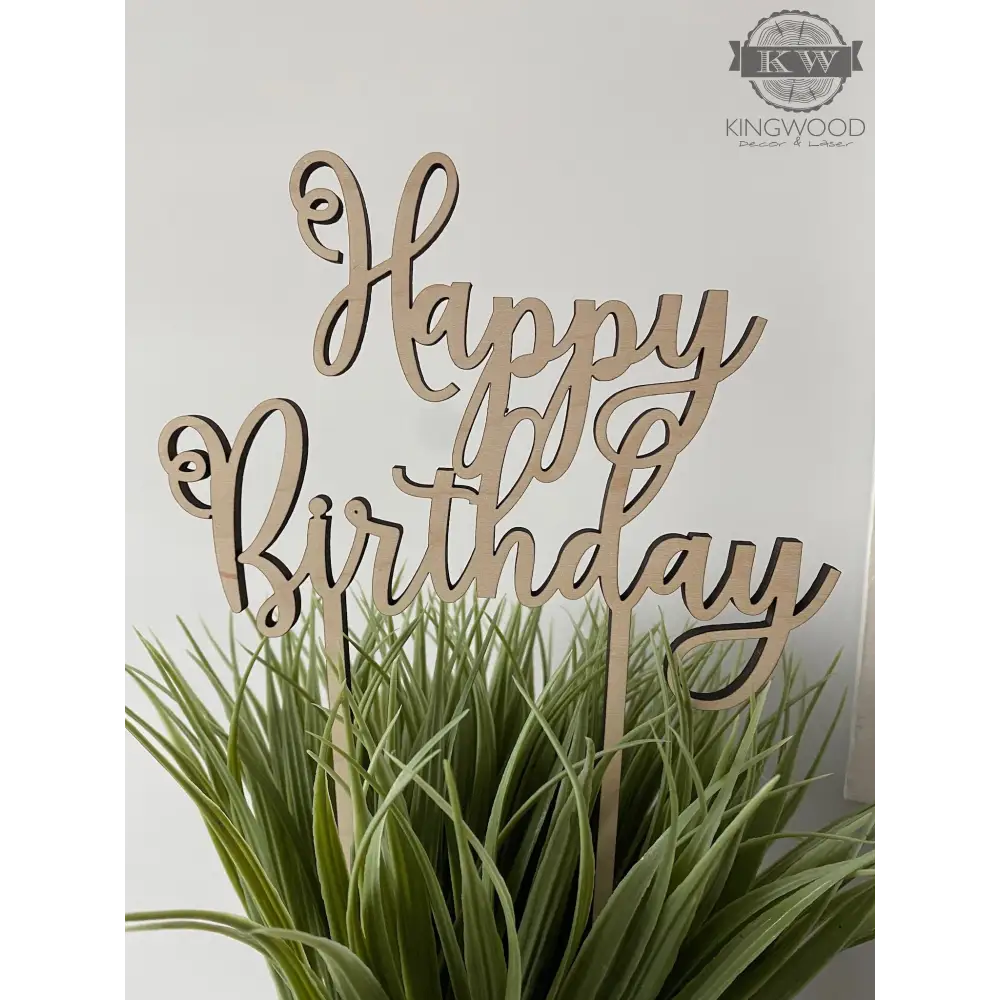 Wooden Happy Birthday cake topper for custom cake personalized with your text