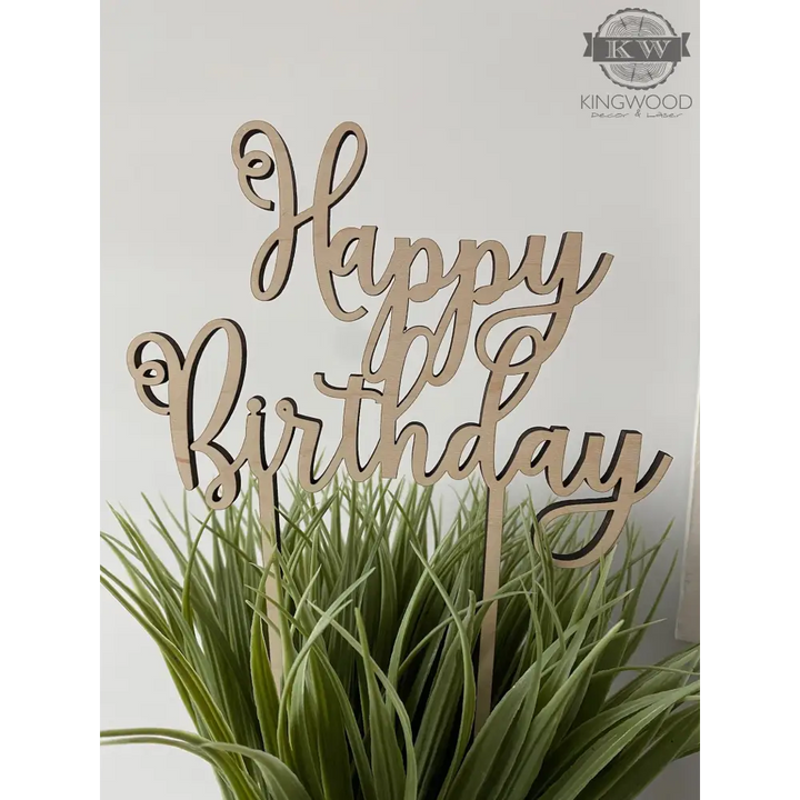 Wooden Happy Birthday cake topper for custom cake personalized with your text