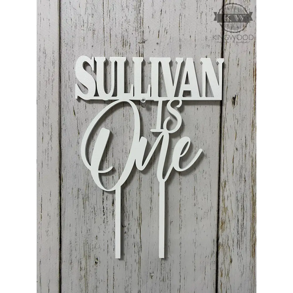 White custom cake topper with personalized laser cut design for special occasions