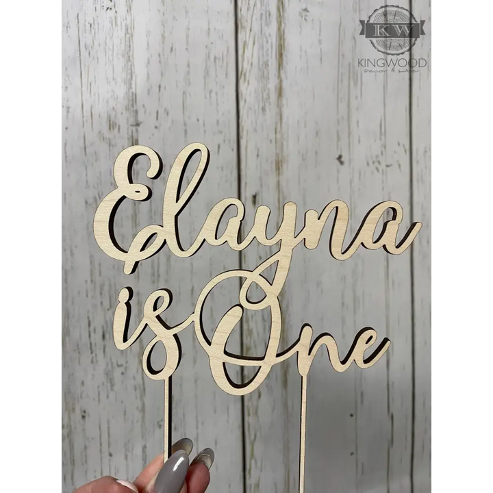 Wooden custom cake topper with personalized laser cut design for special occasions