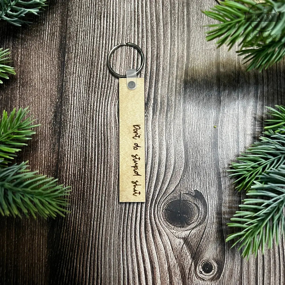 Rectangular Stupid Shit Keychain with Ring Wooden Motivational Shit Keychain Accessory