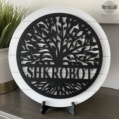 Family tree - personalized round shiplap signs with stand 3d