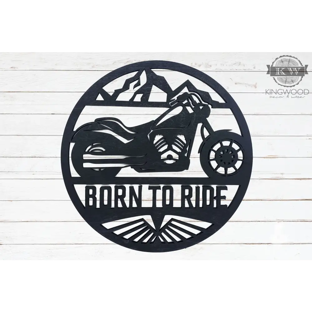 Motorcycle-themed metal art on personalize round signs with outdoor theme wildlife designs