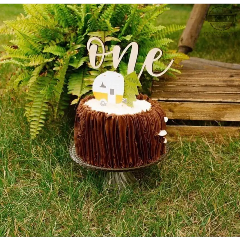One - wooden cake topper 3d laser cut, alberta, baby, birth,