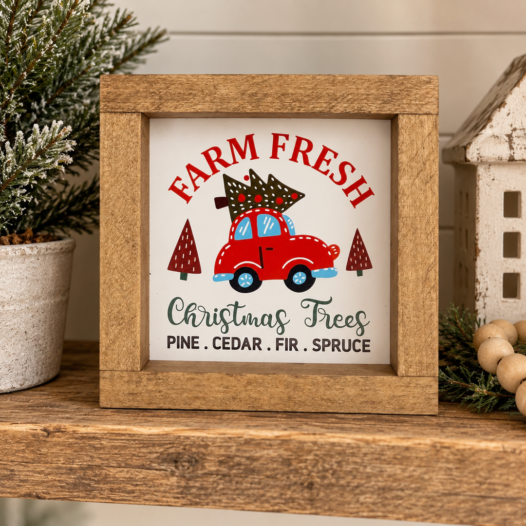 Farm Fresh Christmas Trees Framed Sign, 6 x 6 Inches