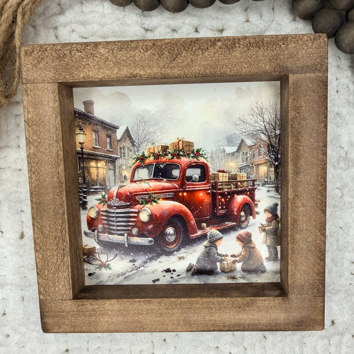 Christmas Truck Farmhouse Sign |Framed Wood Decor