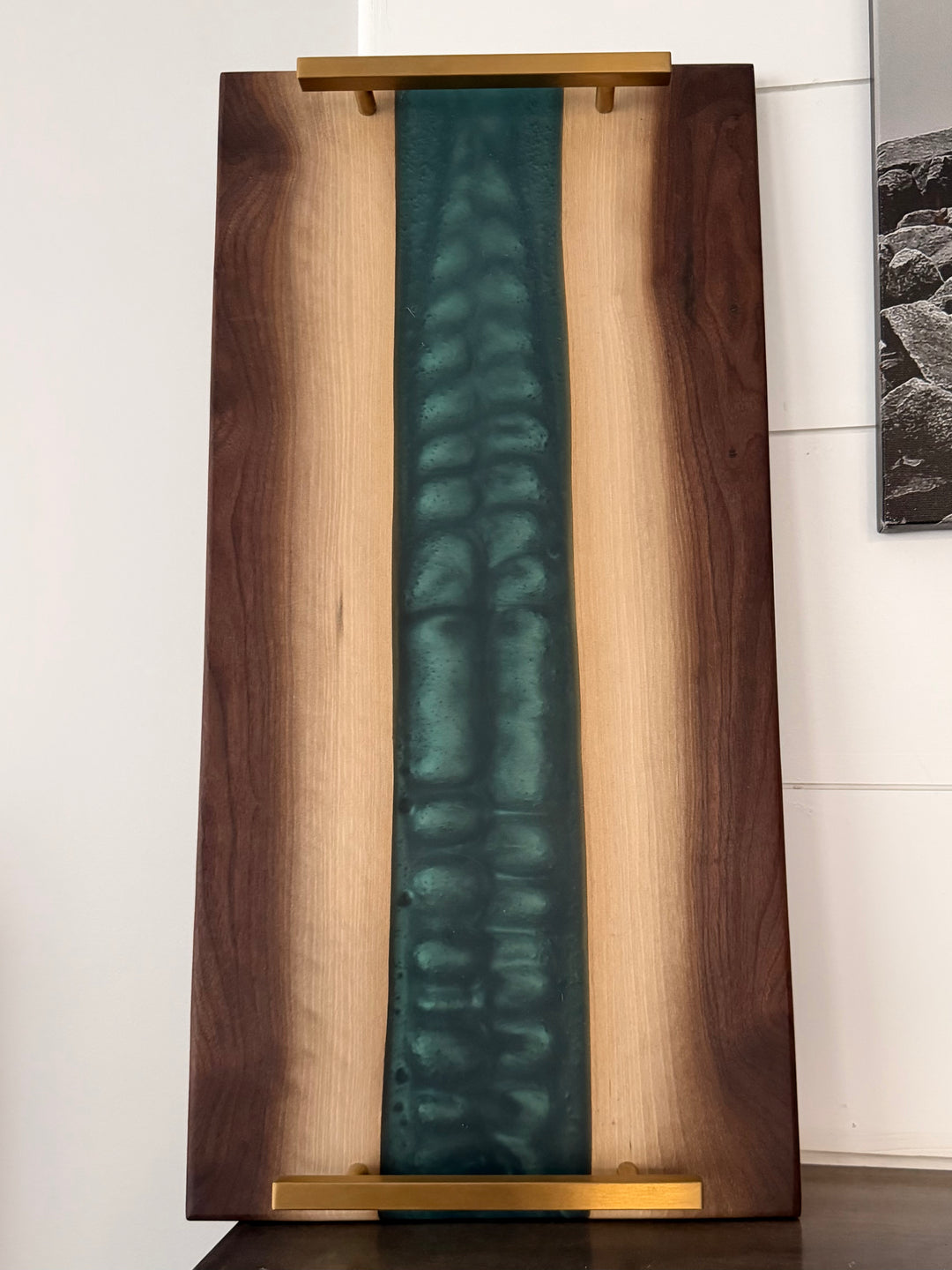Green Epoxy charcuterie board handcrafted walnut 24" x 12"