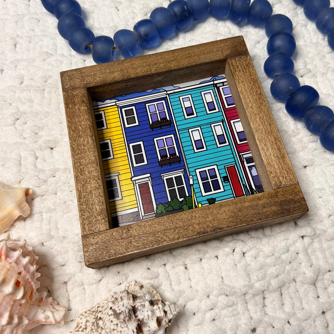 Newfoundland Row Houses Framed Sign - 6 x 6 in.