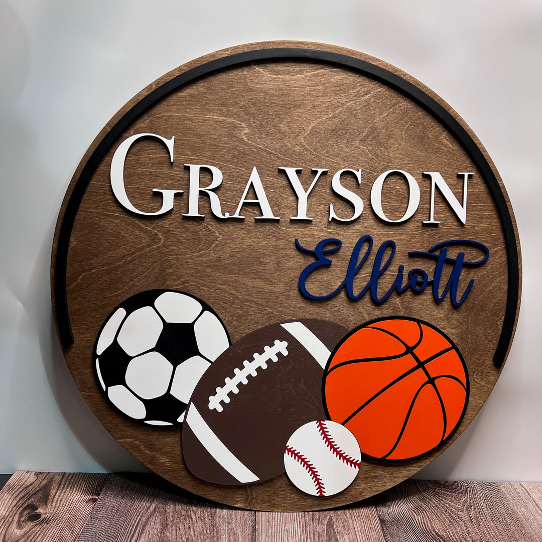 Custom Sports Wood Baby Name Sign for Nursery Room