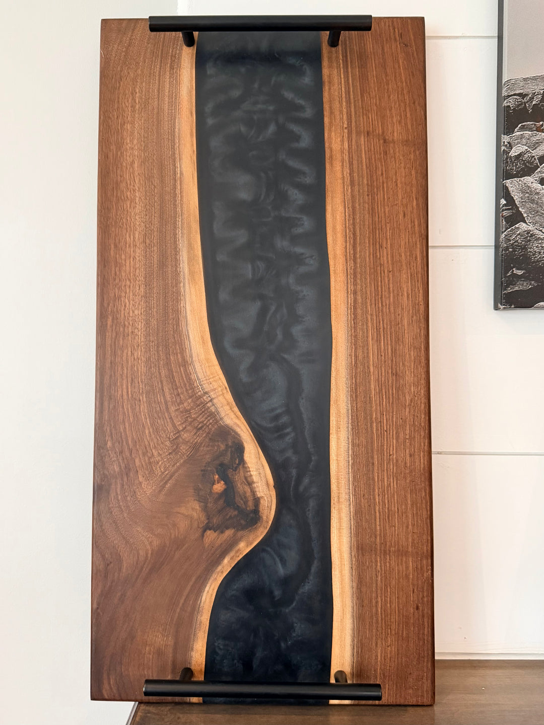 Dark Blue Epoxy charcuterie board handcrafted walnut 23.5" x 11"