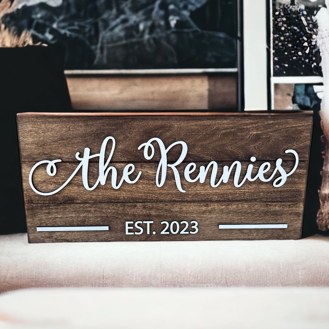 Personalized family name decor with est date laser cut maple letters