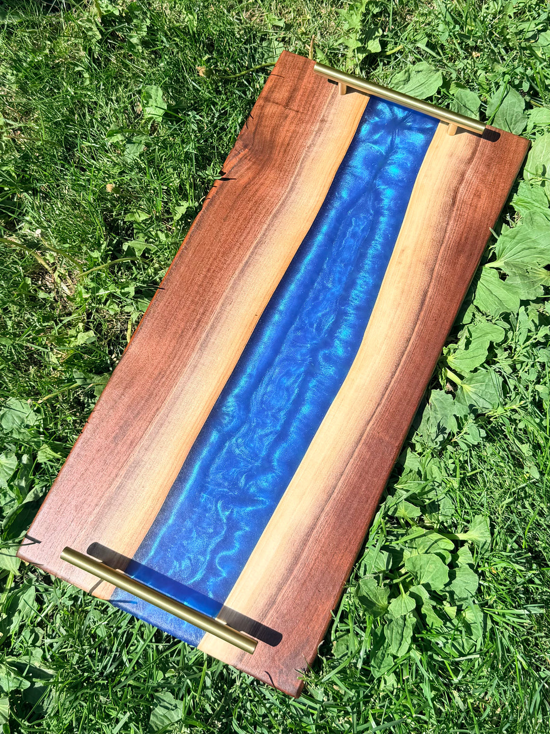 Blue Epoxy charcuterie board handcrafted walnut 24" x 12"