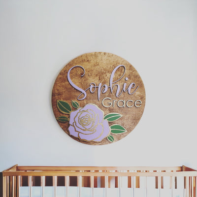 Nursery round name signs with Rose flower