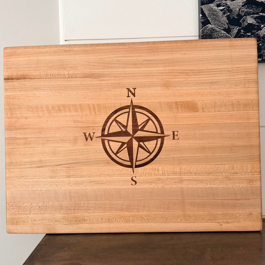 Canadian Maple &amp; Walnut Compass Cutting Board | Handcrafted Wood Board – 20" x 15"