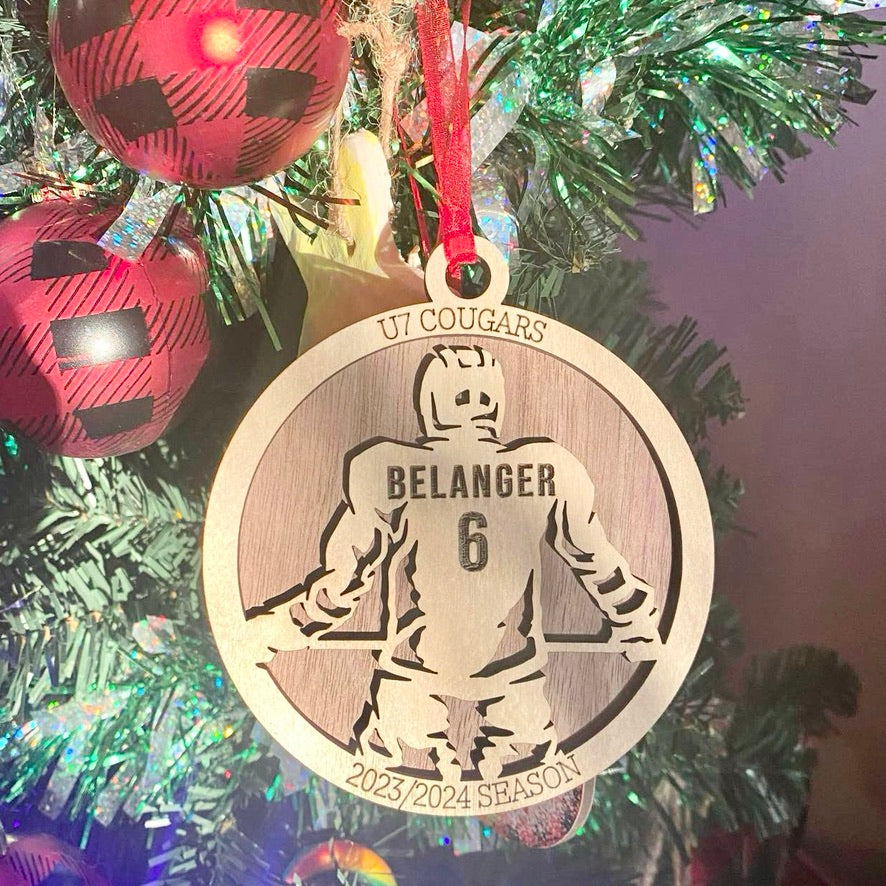 Personalized hockey player ornament - with name and number