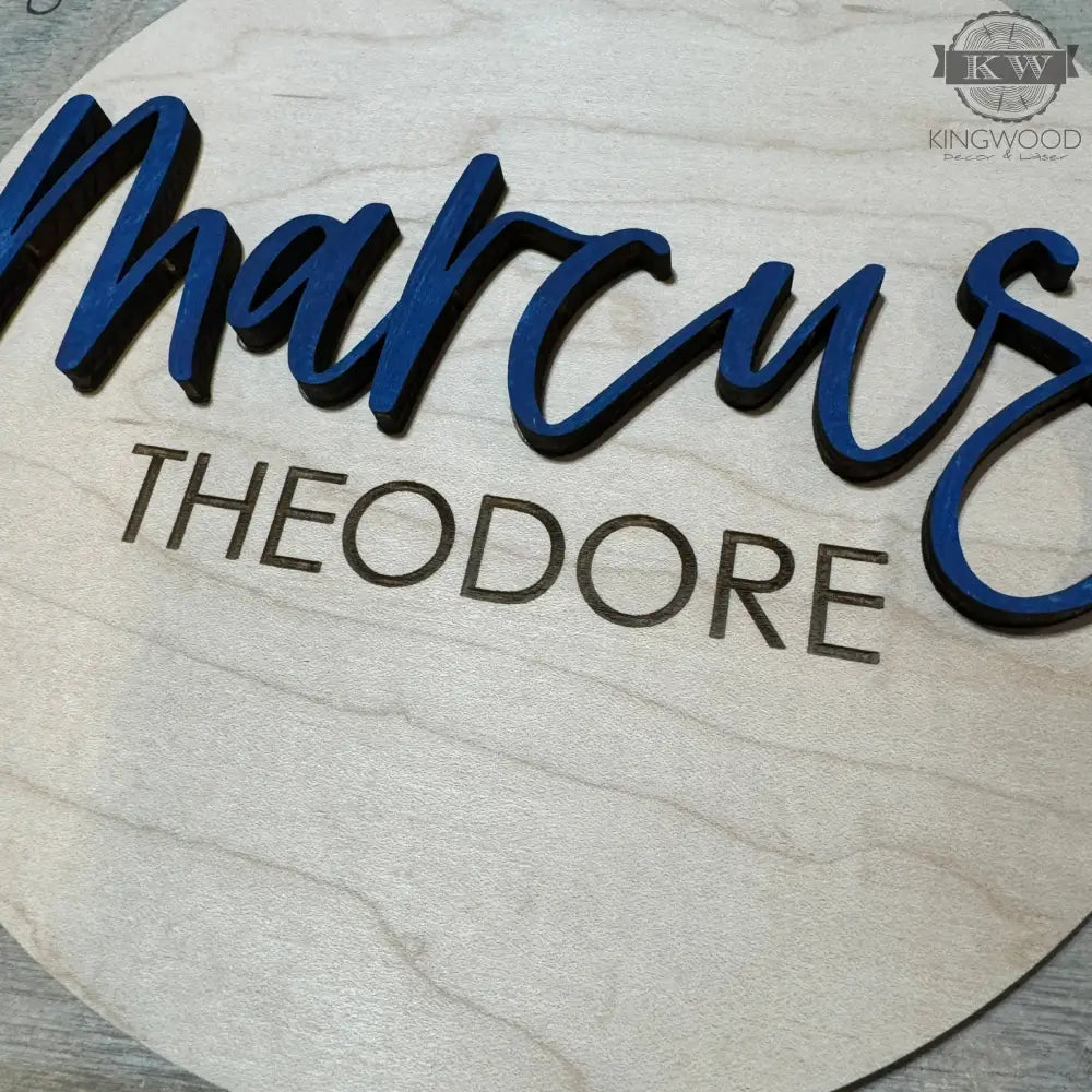 3d custom baby name disk in natural birchwood with unique
