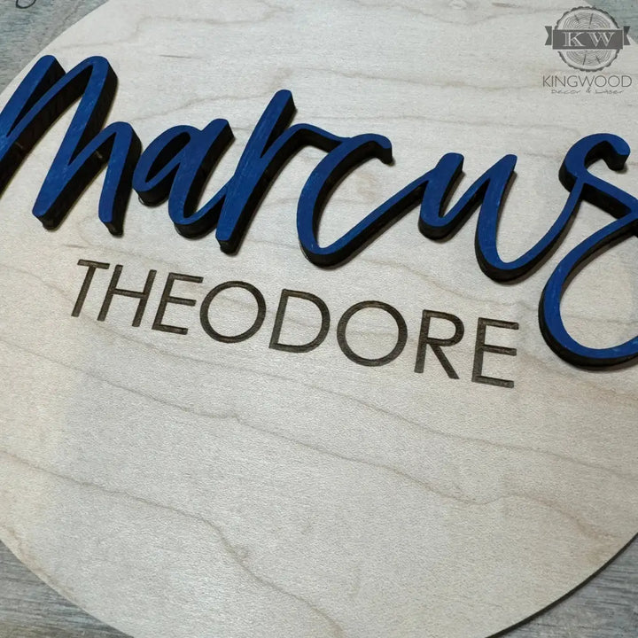 3d custom baby name disk in natural birchwood with unique
