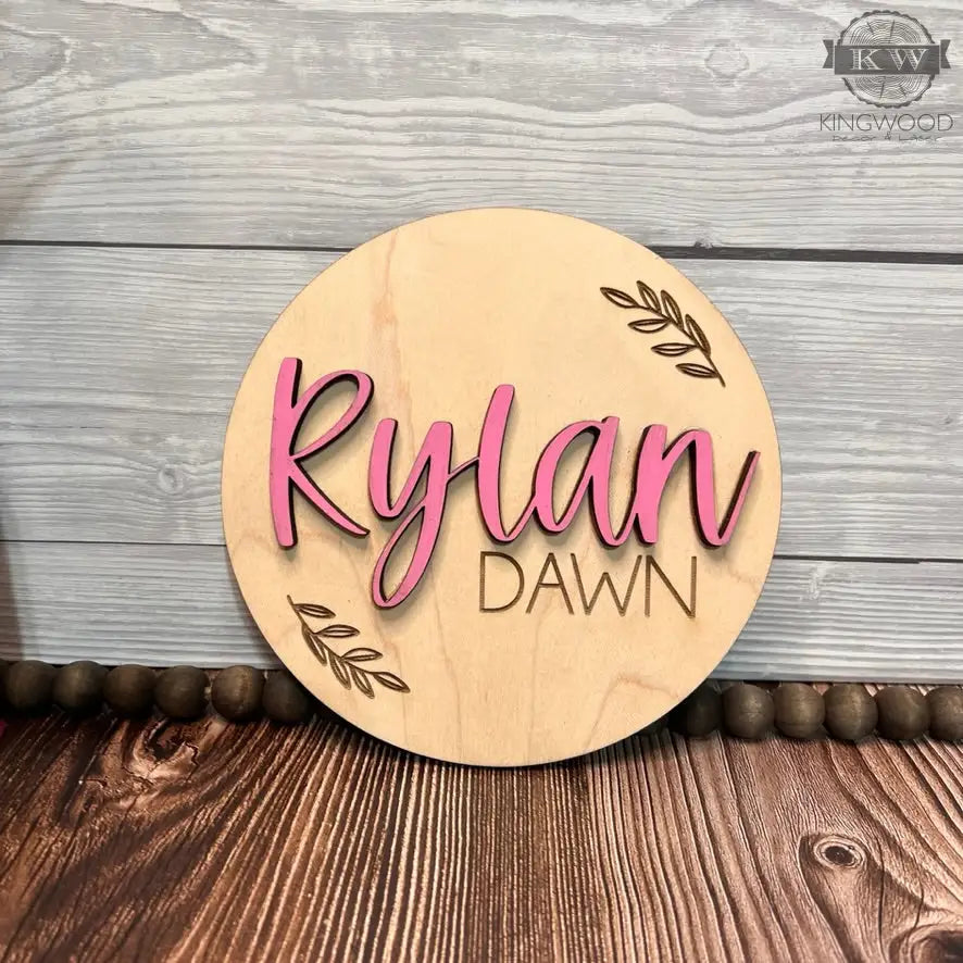 3d custom baby name disk in natural birchwood with unique