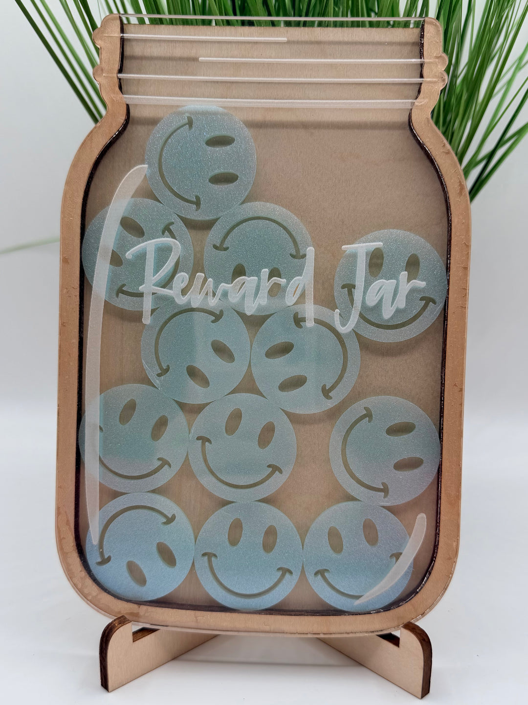 Baby and toddler reward jar set with tokens and stand