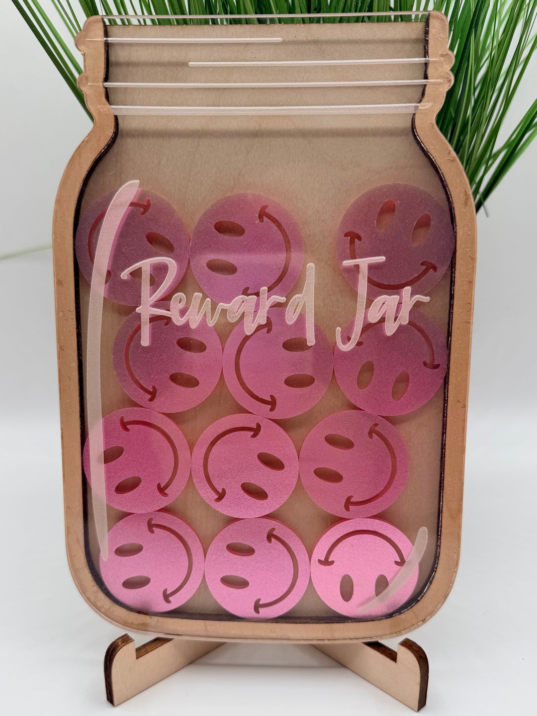 Baby and toddler reward jar set with tokens and stand