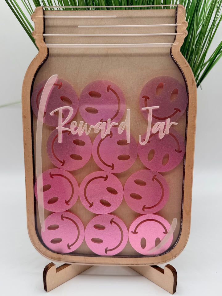 Baby and toddler reward jar set with tokens and stand