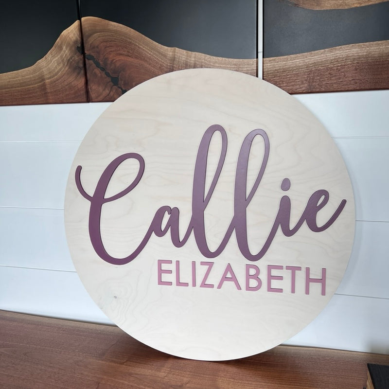 Rustic baby nursery round name signs