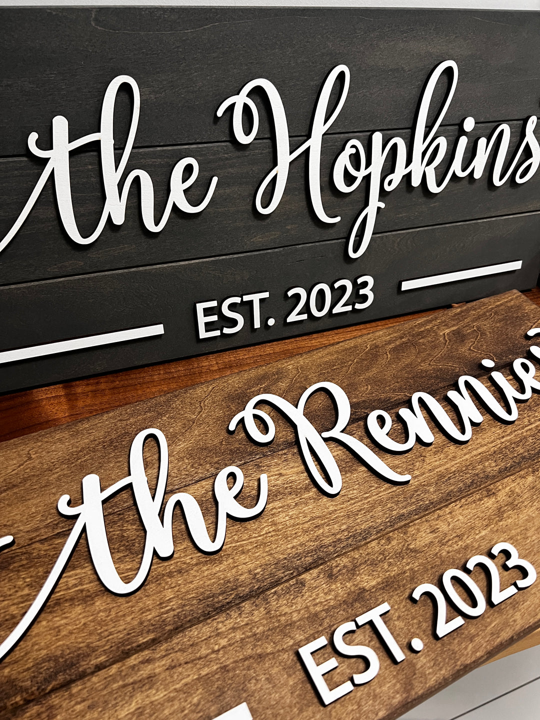 Personalized family name decor with est date laser cut maple letters