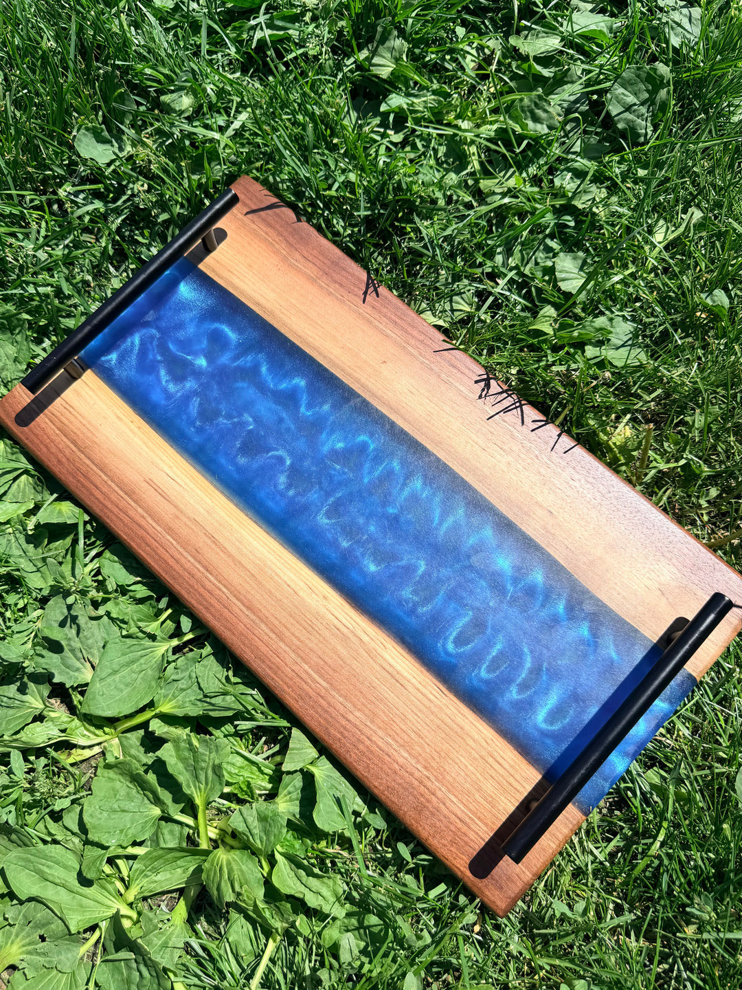 Blue Epoxy charcuterie board handcrafted walnut 18” x 10”