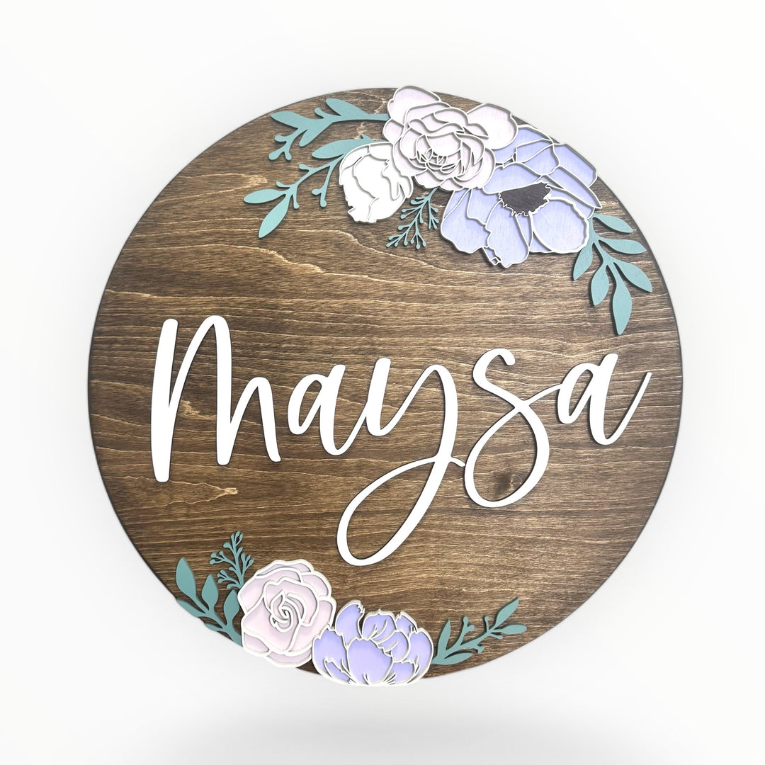 Custom Wood Flower Baby Name Sign for Nursery Room