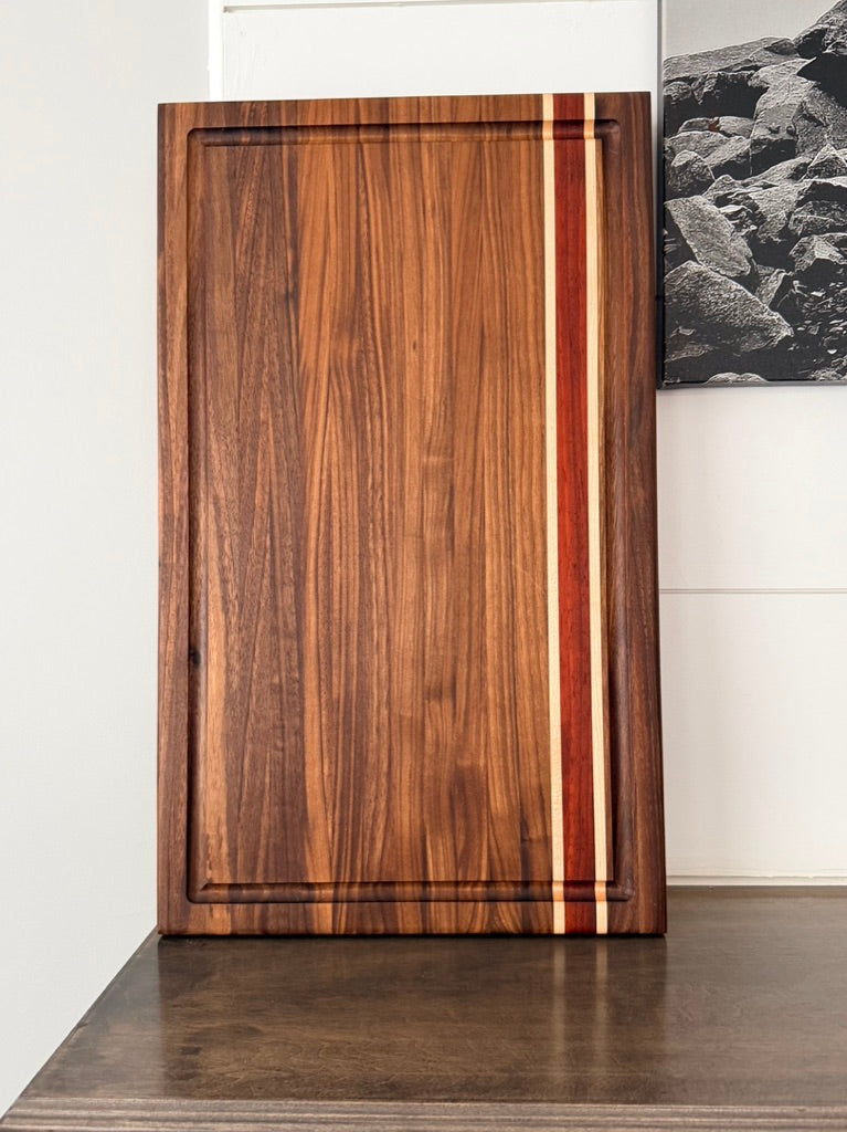 Walnut, padauk, wenge and maple - cutting board 20" x 12"