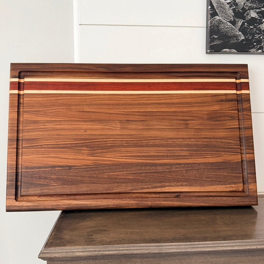 Walnut, padauk, wenge and maple - cutting board 20" x 12"