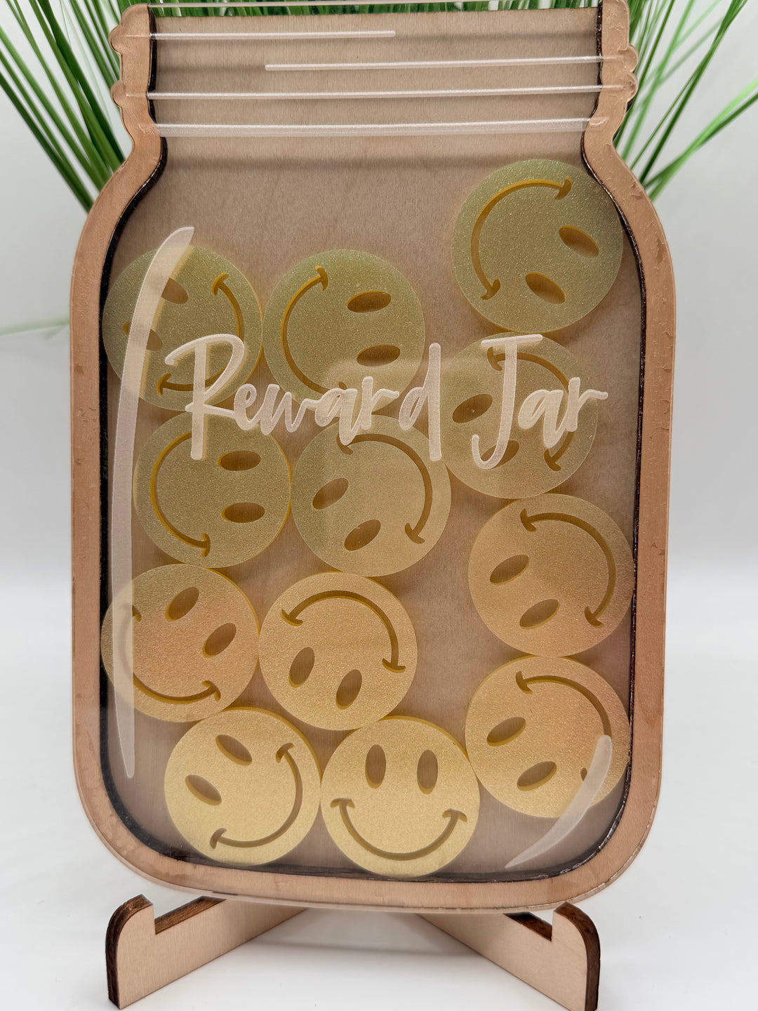 Baby and toddler reward jar set with tokens and stand