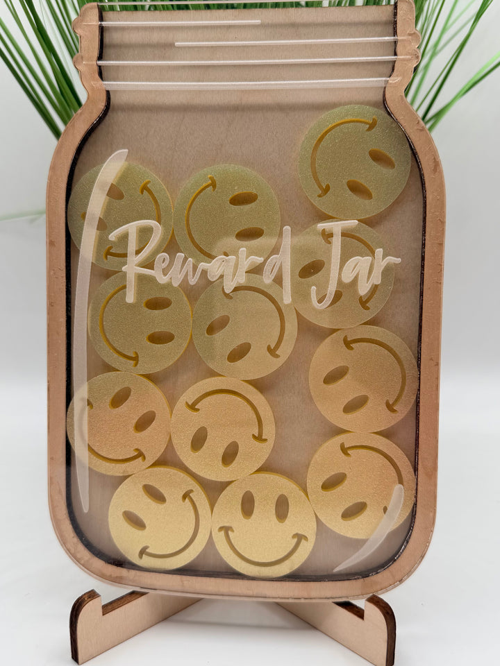 Baby and toddler reward jar set with tokens and stand