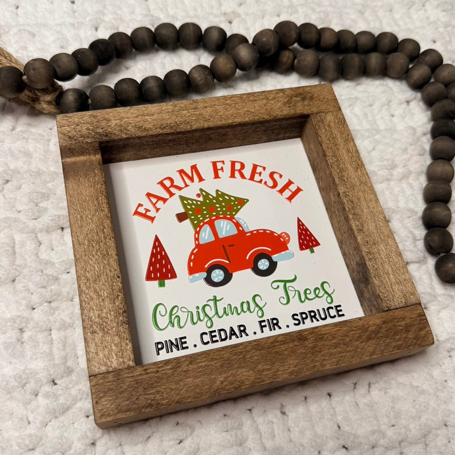 Farm Fresh Christmas Trees Framed Sign, 6 x 6 Inches