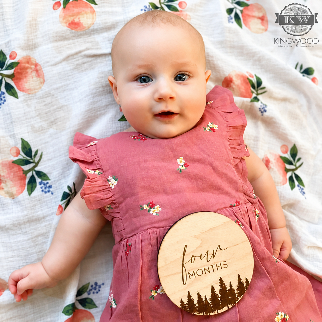 Natural wood grain baby monthly milestones photo markers set mountains