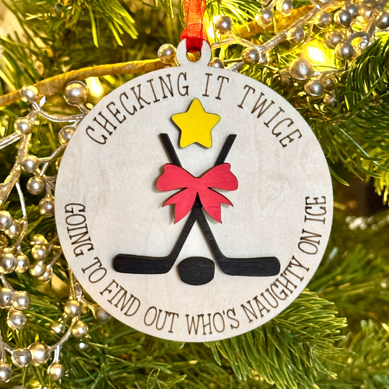 Hockey Ornament - Checking it twice