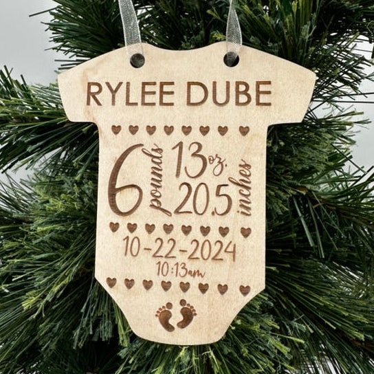 Personalized baby stats ornament for christmas tree decor