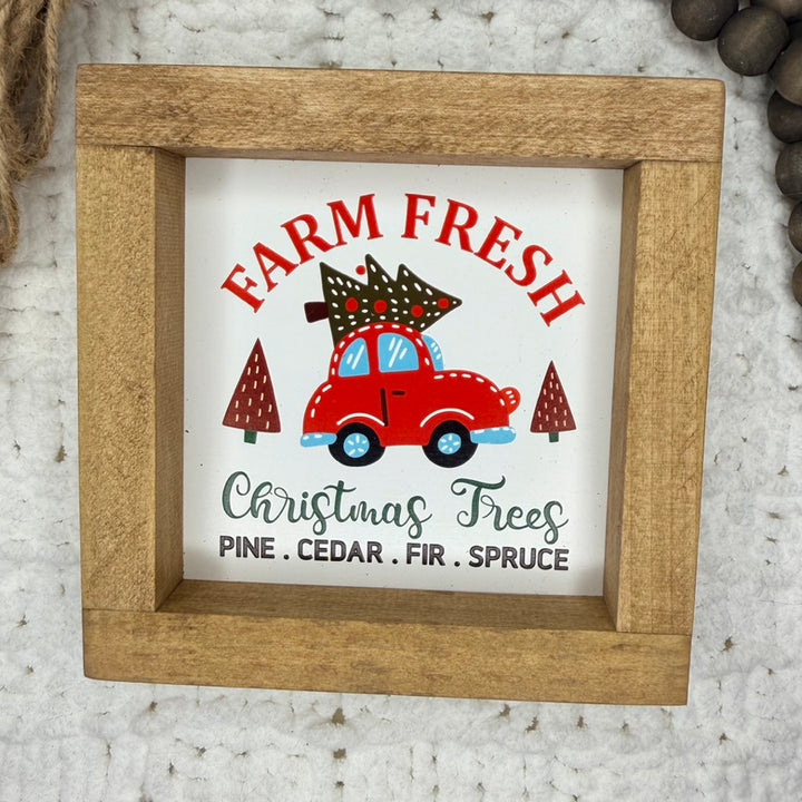 Farm Fresh Christmas Trees Framed Sign, 6 x 6 Inches