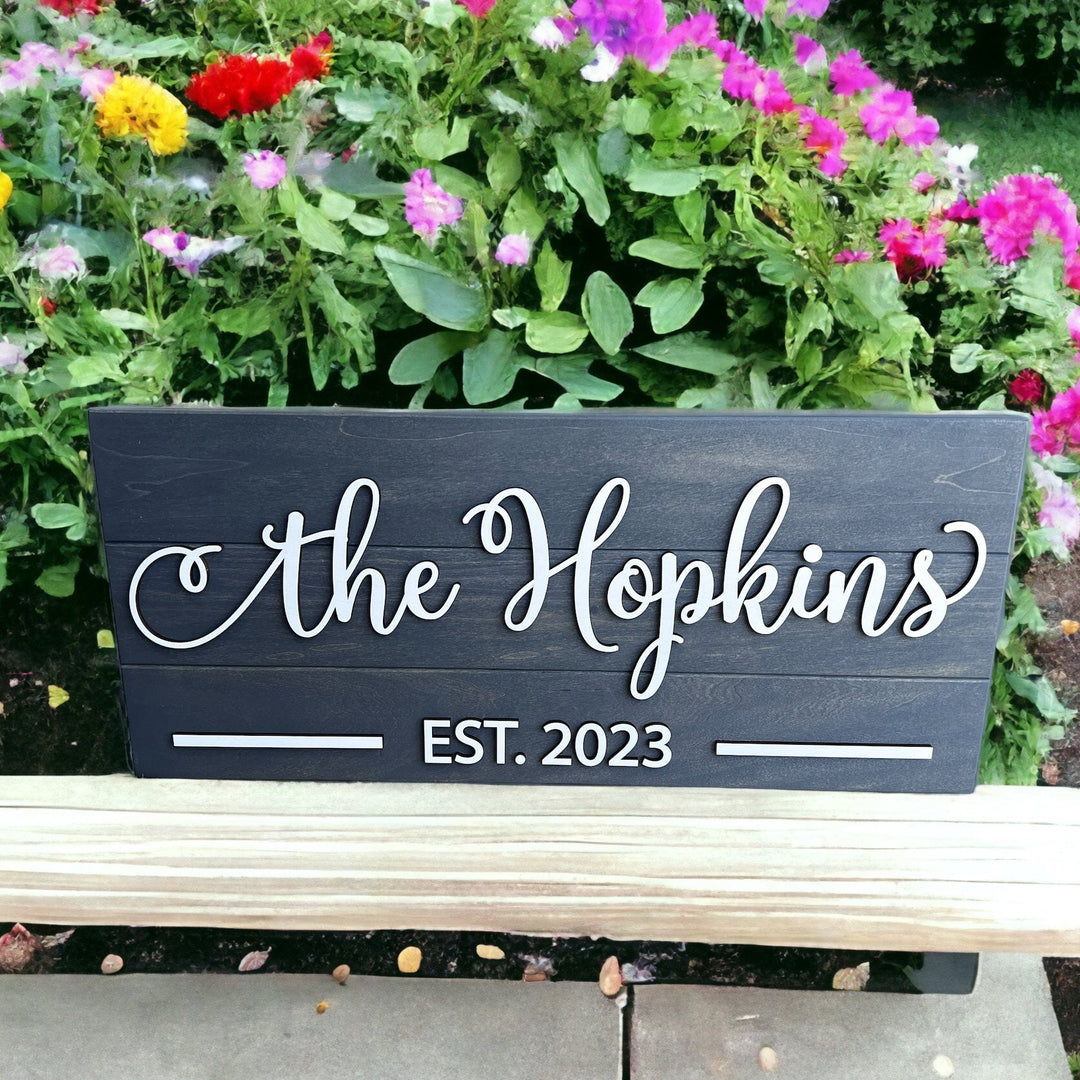 Personalized family name decor with est date laser cut maple letters