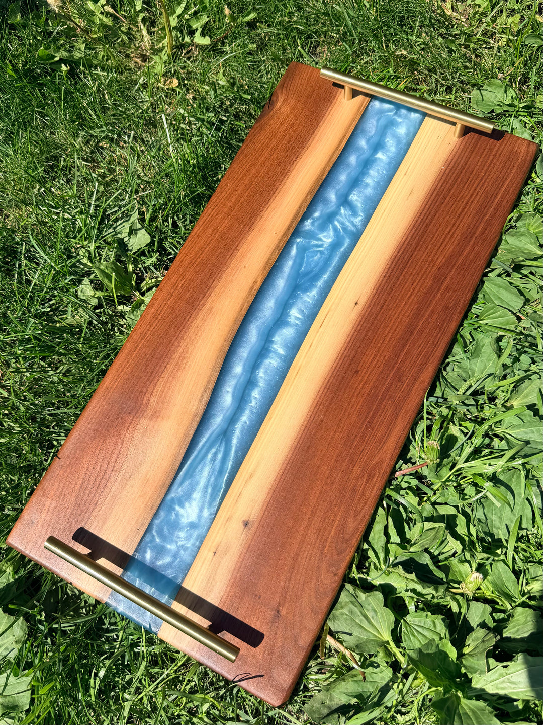 Blue Epoxy charcuterie board handcrafted walnut 24" x 12"