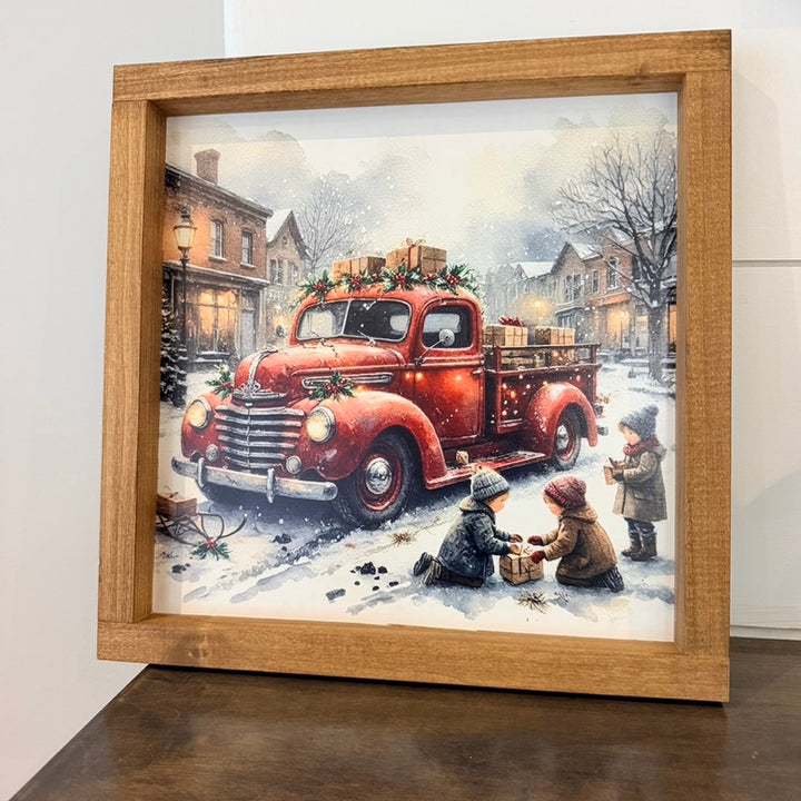 Christmas Truck Farmhouse Sign |Framed Wood Decor