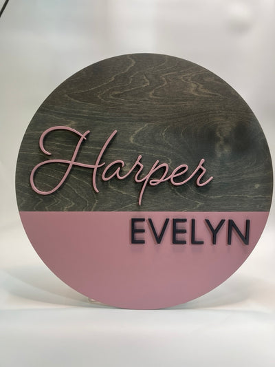 Rustic baby nursery round name signs