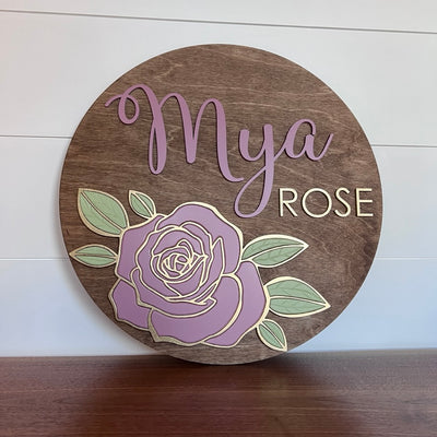 Nursery round name signs with Rose flower