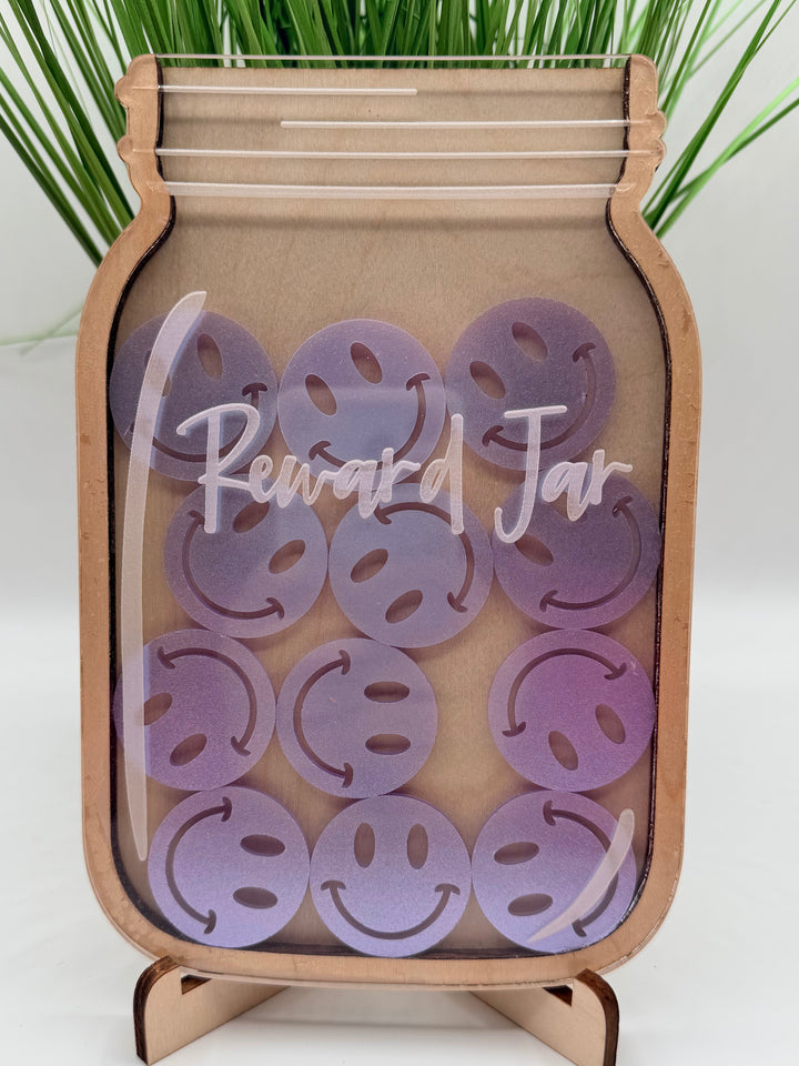 Baby and toddler reward jar set with tokens and stand