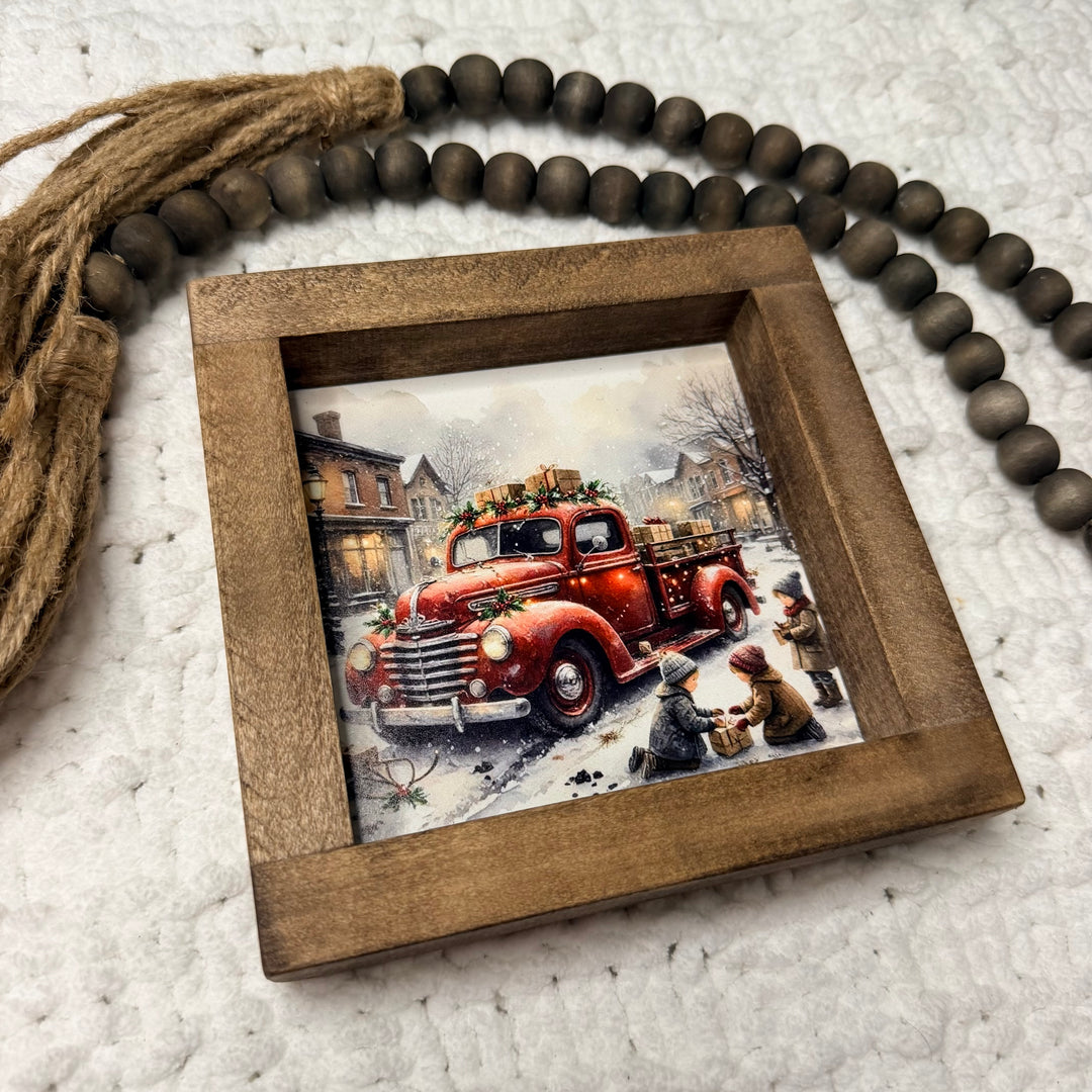 Christmas Truck Farmhouse Sign |Framed Wood Decor
