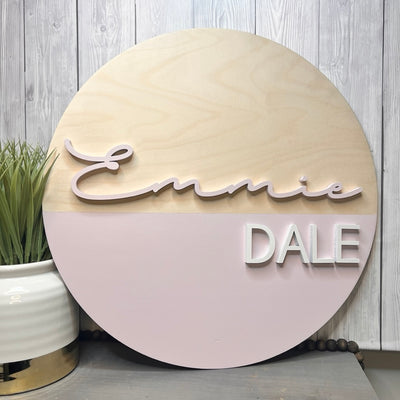 Rustic baby nursery round name signs