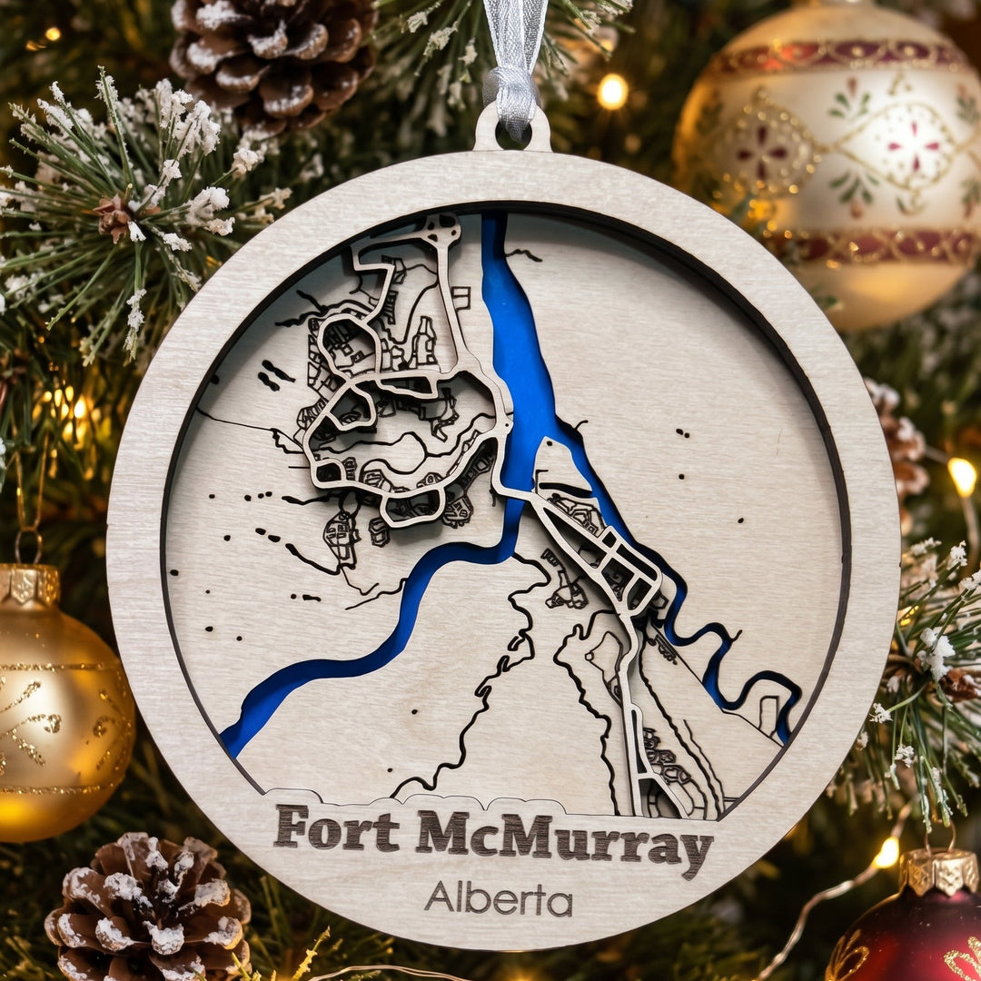 Fort McMurray 3D Map Ornament | Layered Wooden Hometown Keepsake