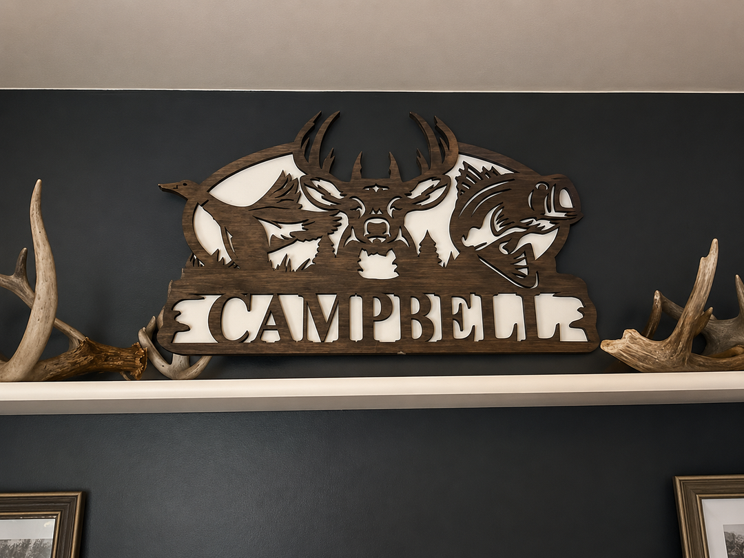 Custom fishing monogram sign duck buck fish wall or shelf decor